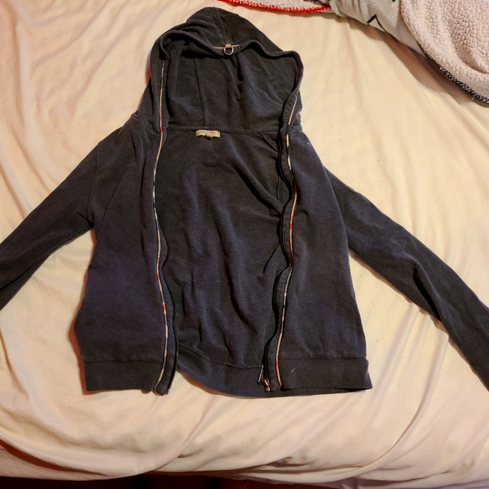 Burberry charcoal hoodie with check trim